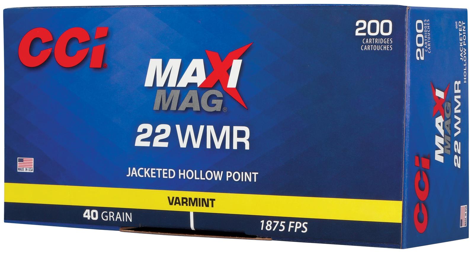 CCI 958 Maxi-Mag Varmint 22WMR 40gr Jacketed Hollow Point 200 Per Box/10 Case