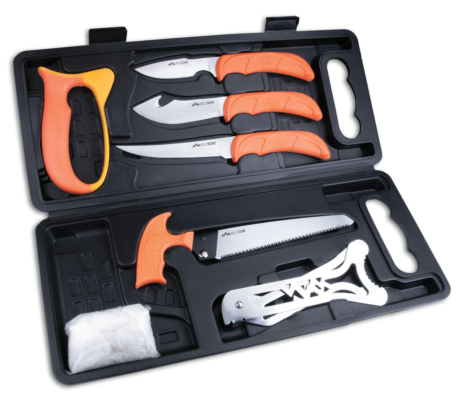 Outdoor Edge WP2 Wild Pak  Multiple Skinner w/Gut Hook/Saw/Caper Plain/Saw 420J2 Stainless Steel Blade FRN Orange Handle