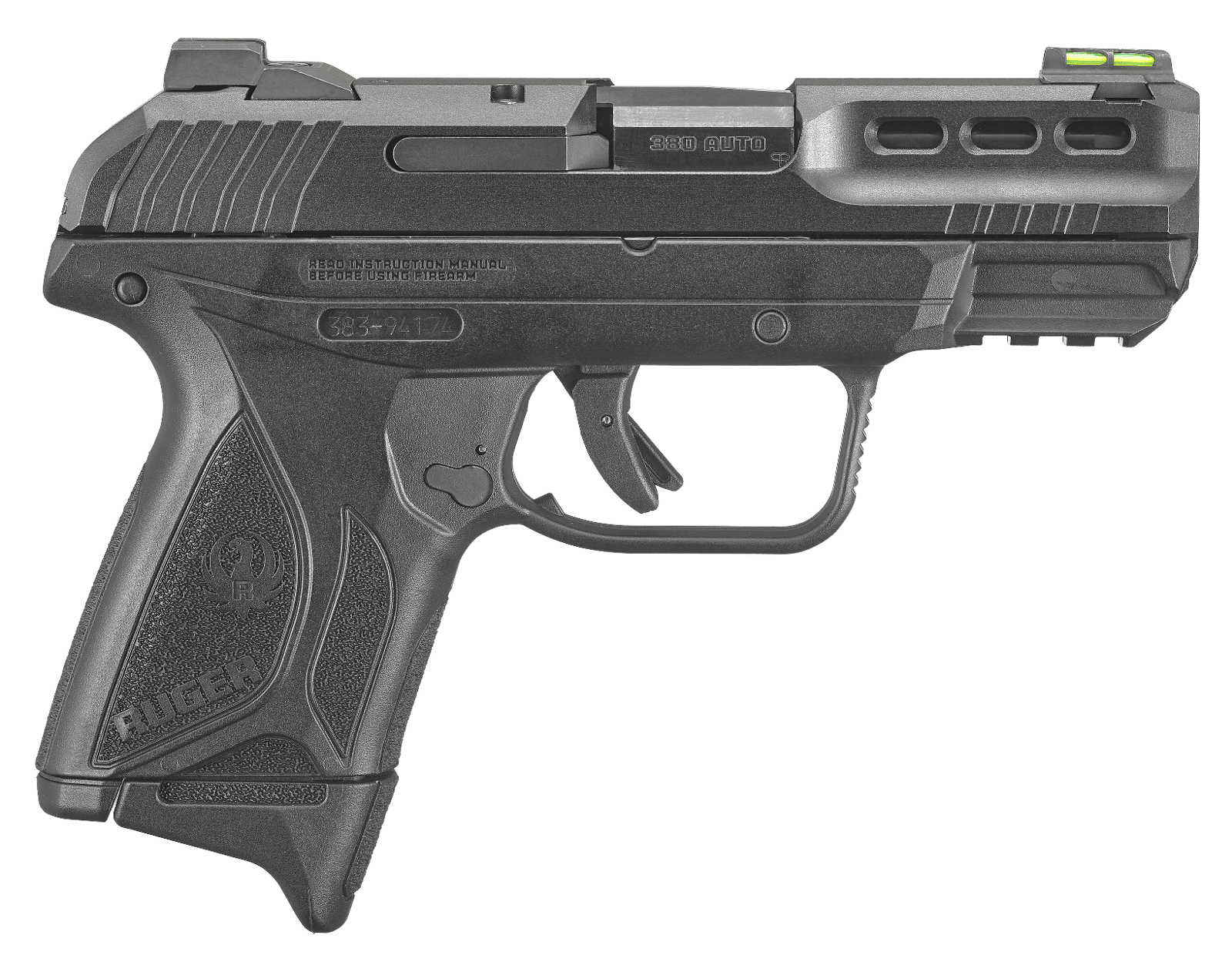 Ruger 3839 Security-380  380 ACP 10+1/15+1 3.42" Black Oxide Barrel, Black Serrated Steel Slide, Black Polymer Frame w/Accessory Rail, Black Polymer Grips