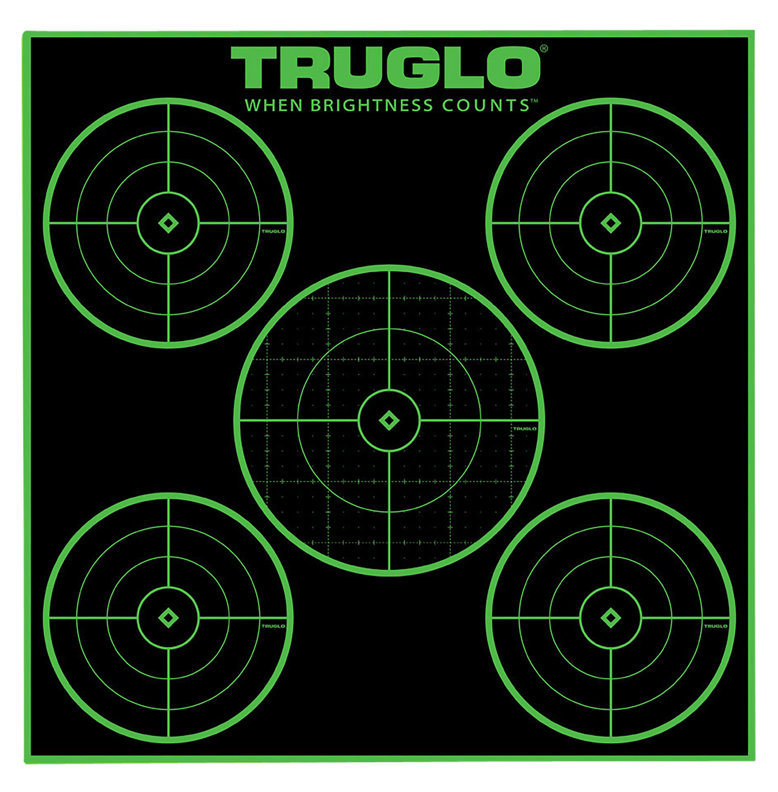 TruGlo TG11A25 Tru-See 5-Bull Target Self-Adhesive Heavy Paper Black/Green 12"x12" 5-Bullseye 25 Pack
