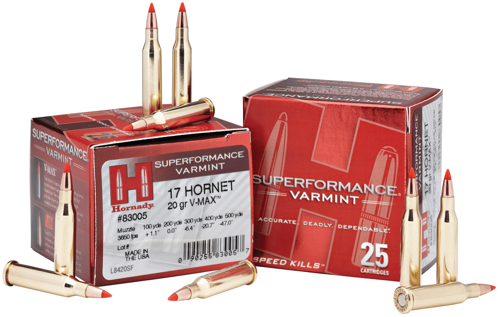 Hornady 83005 Superformance Varmint  17Hornet 20gr Hornady V Max 25 Per Box/10 Case