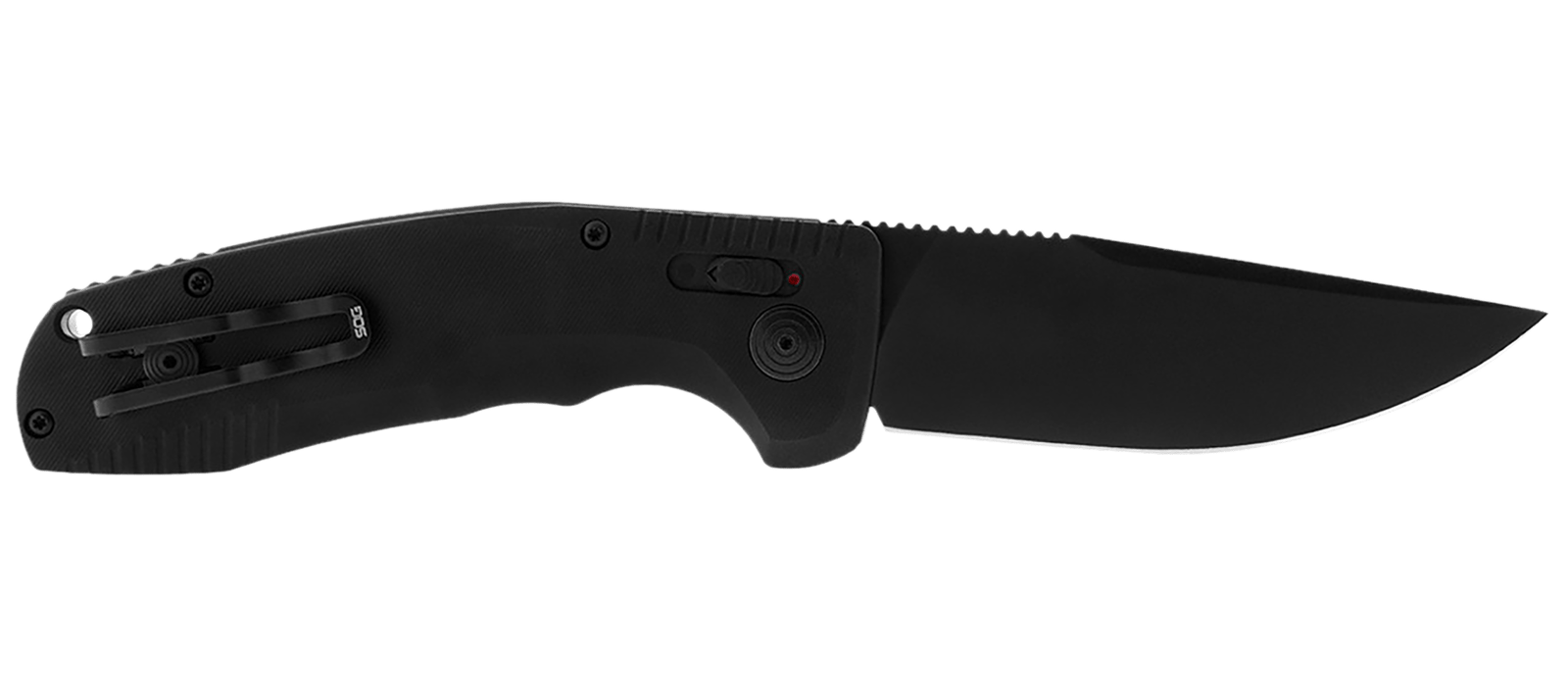 S.O.G SOG15380157 SOG-TAC Auto 3.43" Folding Plain Black TiNi Cryo D2 Steel Blade Black Micro-Textured Anodized Aluminum Handle Includes Pocket Clip
