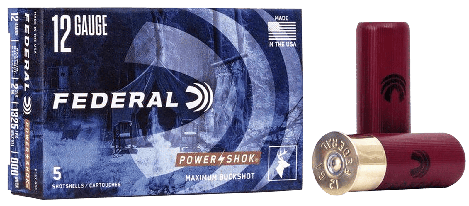 Federal F127000 Power-Shok Magnum 12Gauge 2.75" 8Pellets 000BuckShot 5 Per Box/50 Case