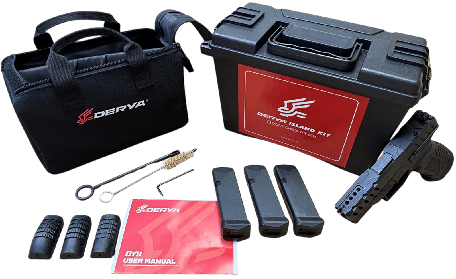 Derya Firearms DY9.ISL.US DY9 Island Kit 9mm Luger 15+1 3.86" Black Melonite Steel Barrel, Black Melonite Steel Optics Ready/Serrated Slide, Black Melonite Polymer Frame, RMR Footprint