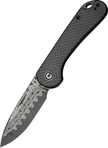 CIVIVI KNIFE ELEMENTUM SLIP JOINT 2.9" CRBN FBR/DAMASCUS!