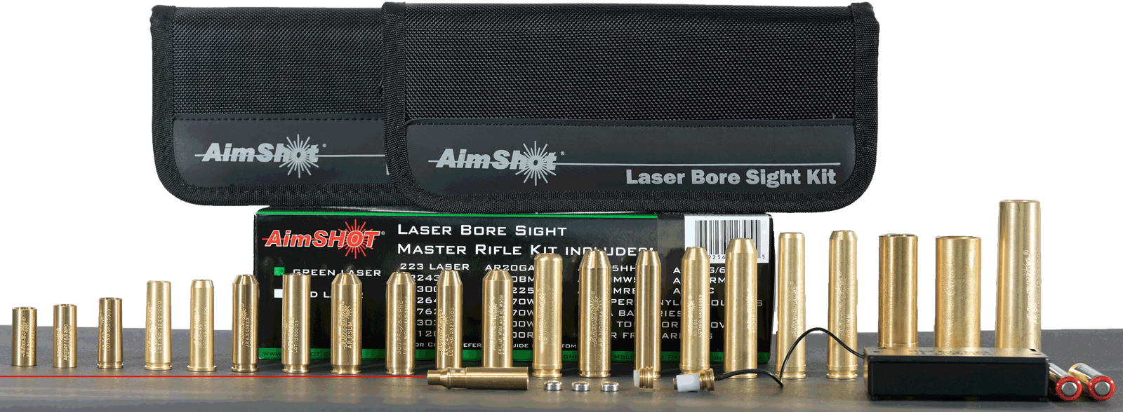 AimShot  Master Kit  Multi-Caliber Bore Sight with Red 650nM Laser, Uses L736 Button Cell Batteries & 2 AAA Batteries for Battery Pack for Rifles (Batteries Not Included)