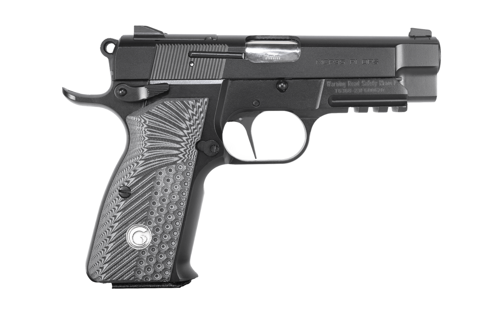 EAA GIRSAN 390446 MC P35PI OPS 9mm Luger 15+1 3.88" Matte Black Optic Ready/Serrated Steel Slide, Matte Black Steel Frame w/Accessory Rail & Beavertail Black Textured G10 Grips Ambidextrous
