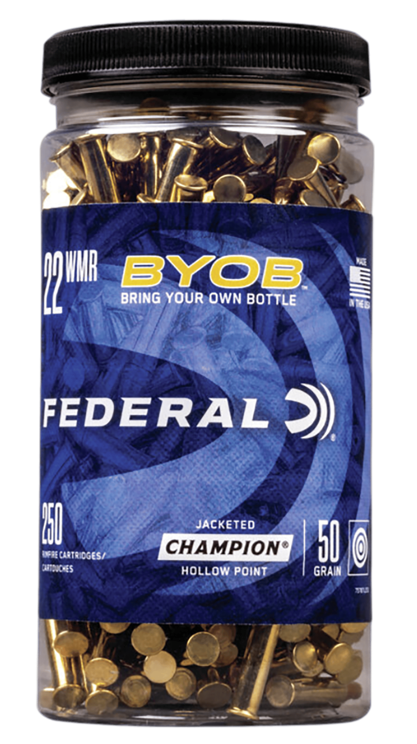Federal 757BTL250 Champion Training BYOB 22WMR 50gr Jacketed Hollow Point 250 Per Box/8 Case