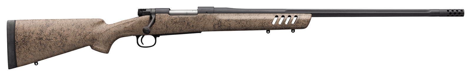 Winchester Guns 535243299 Model 70 Long Range 6.8 Western 4+1 24" Matte Black Black Webbed Tan Fixed Bell & Carlson w/Aluminum Bedding Stock Right Hand (Full Size)