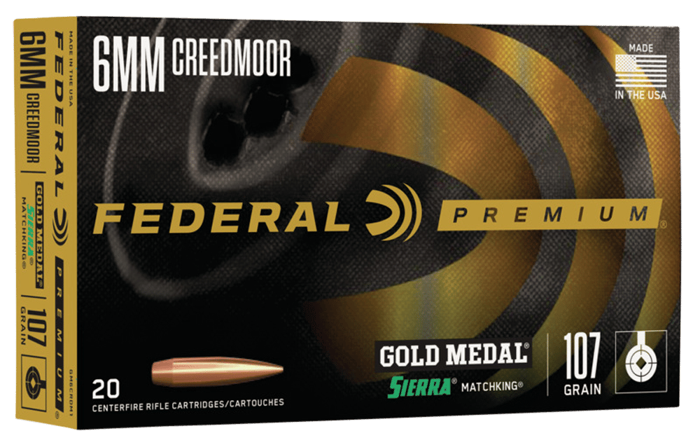 Federal GM6CRDM1 Premium Gold Medal 6mmCreedmoor 107gr Sierra MatchKing BTHP 20 Per Box/10 Case