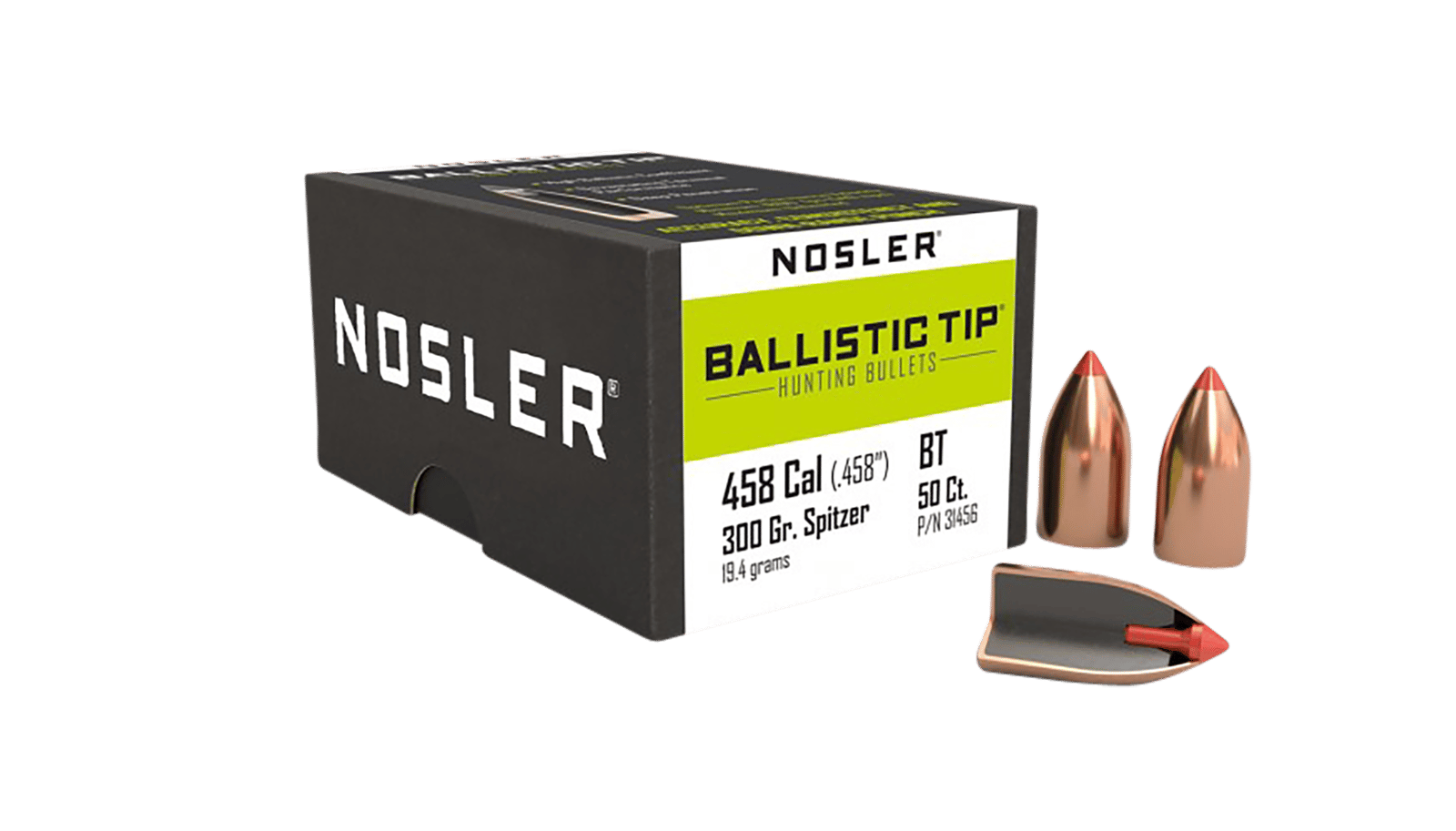 Nosler 31456 Ballistic Tip  458Cal 300gr Spitzer Point 50/Box
