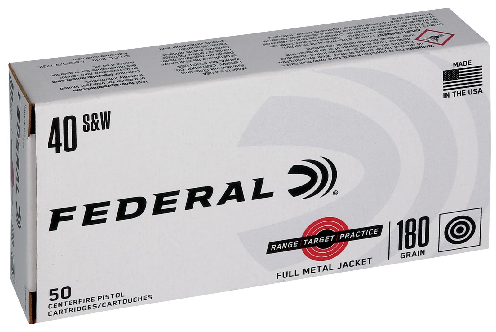 Federal RTP40180 Range & Target  40S&W 180gr Full Metal Jacket 50 Per Box/20 Case