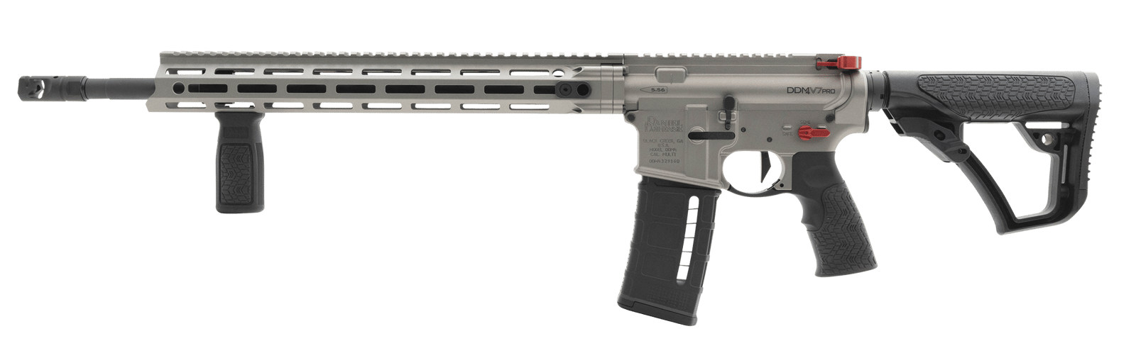 Daniel Defense 0212809385047 DDM4 V7 Pro 5.56x45mm NATO 18" 30+1, Gun Metal Gray Rec, Black OEM Overmolded Stock & Grip, Geissele Trigger, Red Radian Acc.