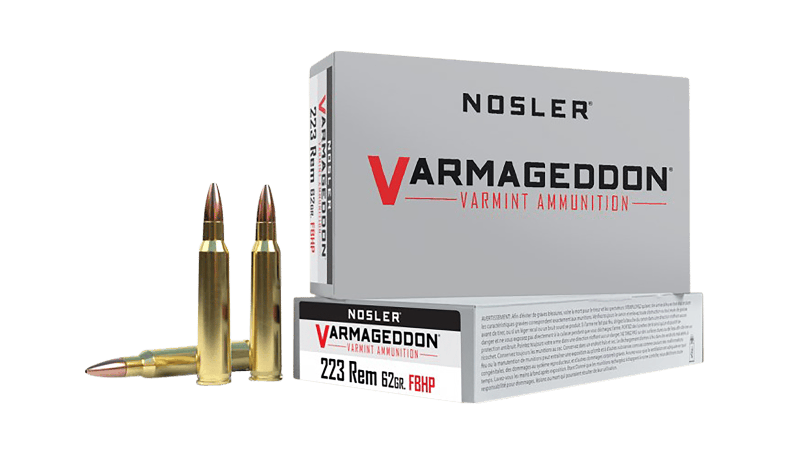Nosler 40223 Varmageddon  223Rem 62gr Flat Base Hollow Point 20 Per Box/20 Case