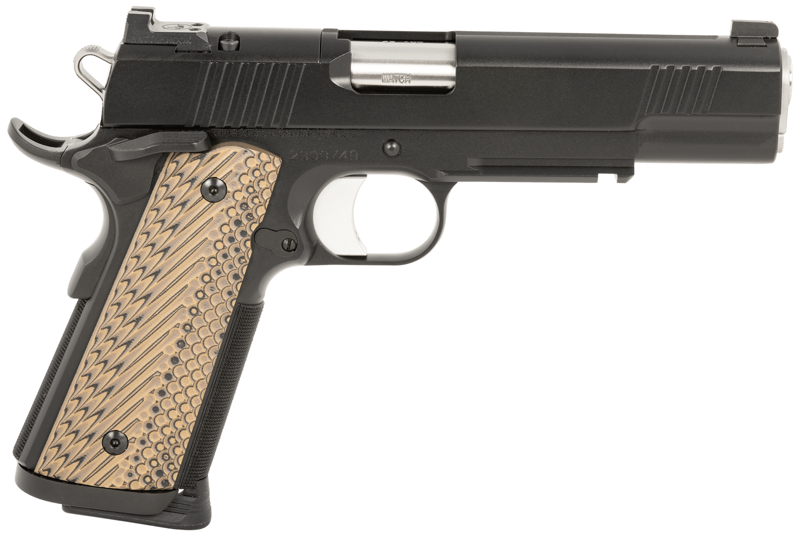Dan Wesson 01799 Specialist  45 ACP 8+1 (2) 5" Match Grade Stainless Barrel, Black, Beavertail Frame with Pic. Rail, Optic Cut Serrated Side, Black/Brown G10 Grip, Night Sights
