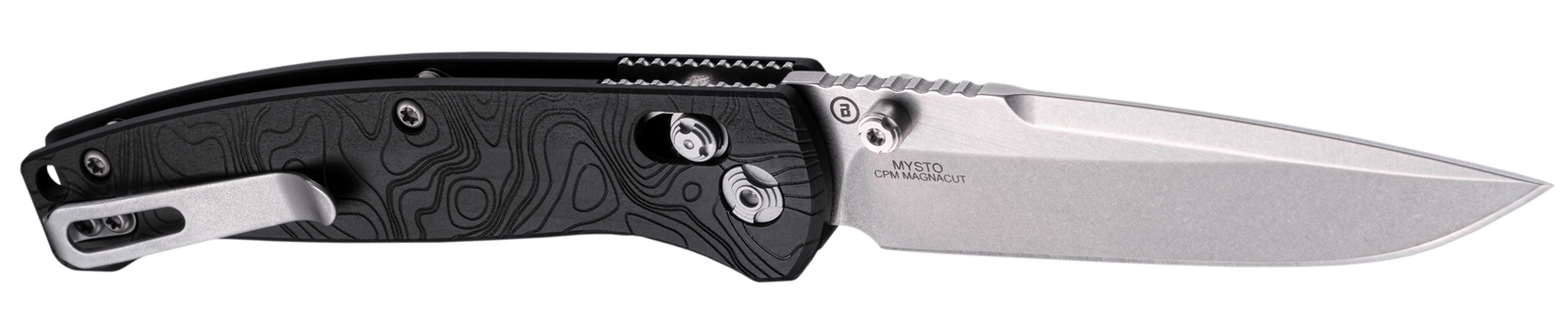 Hogue 24457 Mysto  3.40" Folding Clip Point Plain Black Stonewashed CPM MagnaCut Steel Blade, Maple Valley Richlite Black Handle