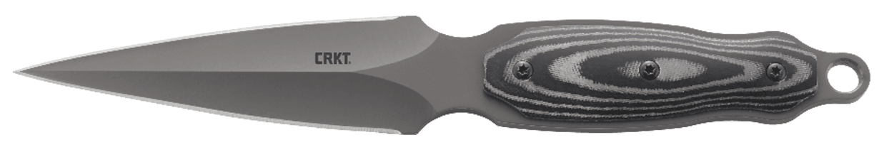 CRKT 2075 Shrill  4.77" Fixed Plain Dual-Edge Gray TiN 8Cr13MoV SS Blade/ Black/Gray SS w/Resin Fiber Overlay Handle Includes Sheath