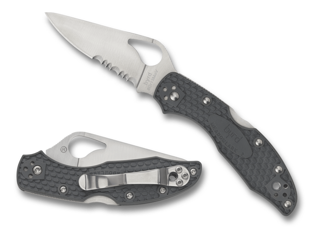 Spyderco BY04PSBK2 Byrd Meadowlark 2 Lightweight 2.87" Folding Drop Point Part Serrated 8Cr13MoV SS Blade Black  Textured FRN Handle Includes Pocket Clip