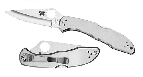 Spyderco C11P Delica 4  2.95" Folding Drop Point Plain VG-10 SS Blade/ Stainless Steel Handle Includes Pocket Clip