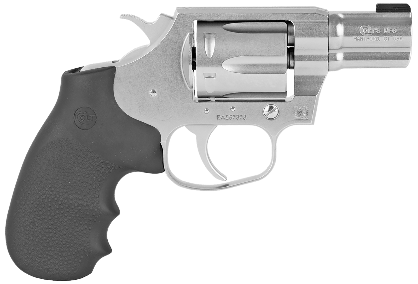 Colt Mfg COBRASB2BB Cobra  38 Special 6 Shot 2" Brushed Stainless Steel Barrel & Cylinder,  Matte Stainless  Frame, Black Hogue Rubber w/Finger Grooves Grip