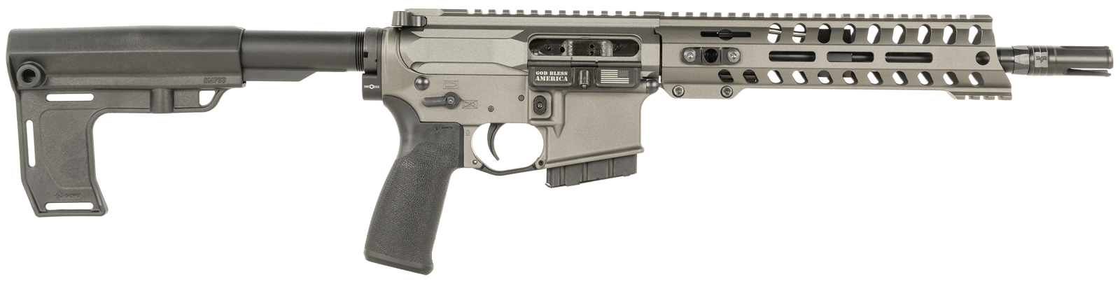 Patriot Ordnance Factory 2171 P15 Constable 300 Blackout 30+1 10.50" M-LOK Handguard, Tungsten Cerakote Aluminum Receiver w/Picatinny Rail, Black Polymer MFT Blade Stabilizer, MFT Grip