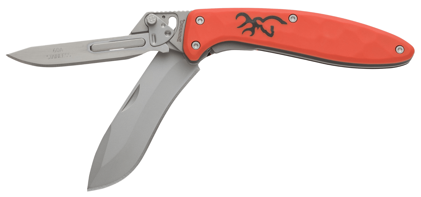 Browning 3220462 Primal Scalpel 2 2.75" Folding Drop Point/Scalpel Plain Blaze Orange 8Cr13MoV SS Blade, Blaze Orange Polymer w/Rubber Overmold Handle