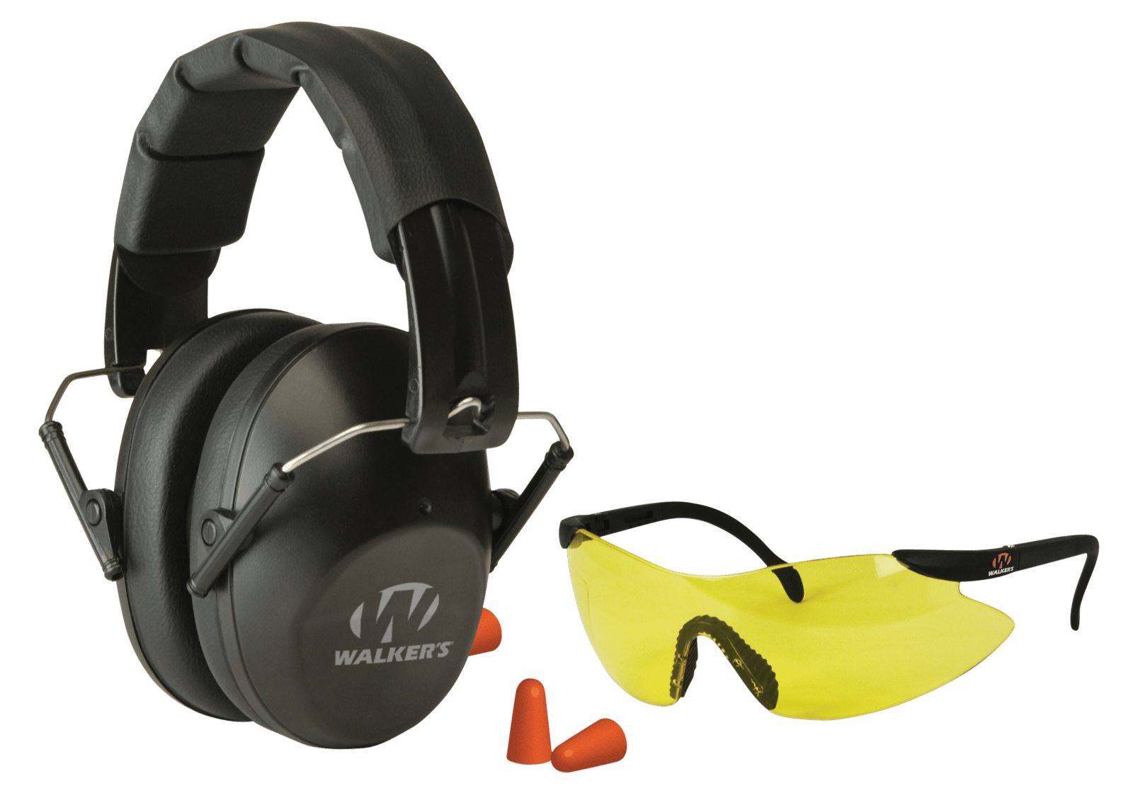 Walker's GWPFPM1GFP Pro Low Profile Passive Muff Combo Kit Includes Foam Ear Plugs, Low Profile 31 db Over the Head Passive Muff, Shooting Glasses w/Yellow Lens