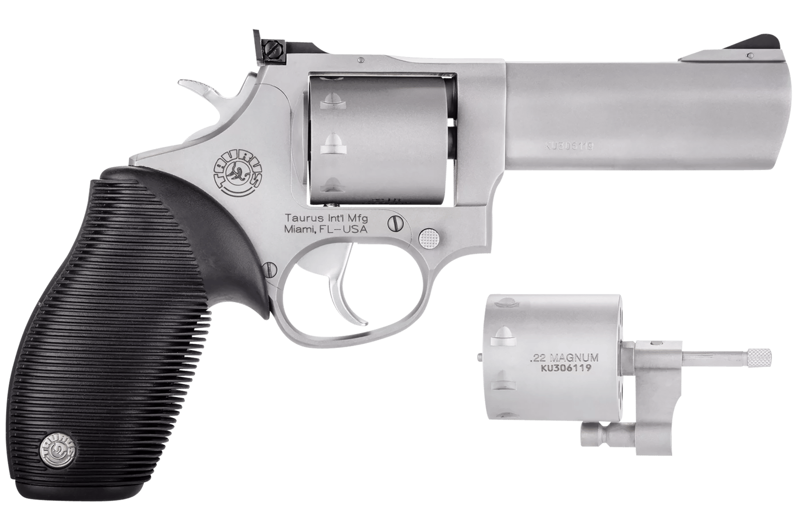 Taurus 2992049 Tracker 992 22 LR or 22 WMR 9rd 4" Barrel, Overall Matte Finish Stainless Steel & Black Ribber Grip Includes Cylinder
