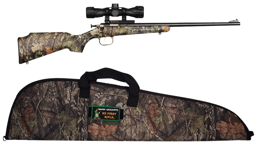 Crickett KSA2163BSC Youth Package 22 LR 1rd 16.12" Blued Barrel/Receiver, Mossy Oak Break-Up Synthetic Stock, Rebounding Firing Pin Safety Includes 4x32mm Scope, Scope Mount & Soft Case