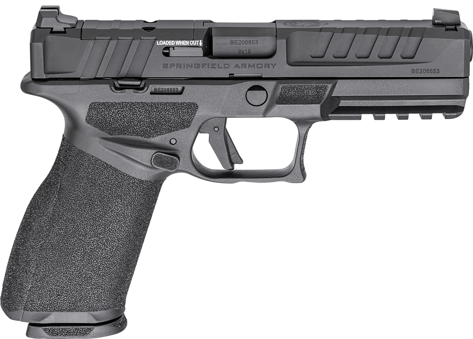 Springfield Armory EC9459BCAU Echelon *CA Compliant Full Size 9mm Luger 10+1 4.50" Black Melonite Barrel & Steel Optic Ready/Serrated Slide, Black Polymer Frame w/Picatinny Rail, Textured Grip