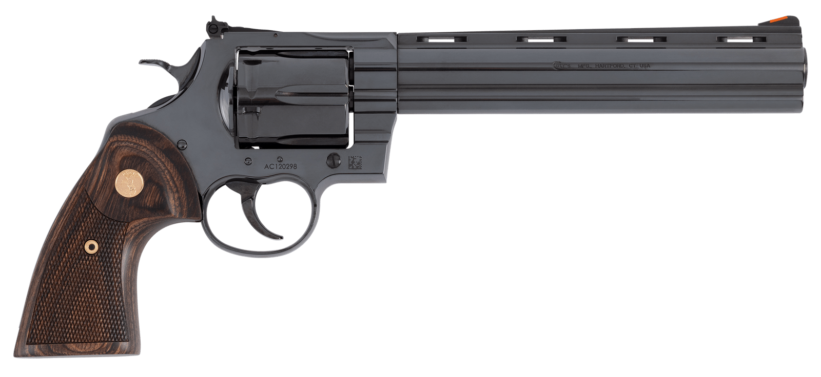 Colt Mfg ANACONDABP8WTS Anaconda  Large 44 Mag 6 Shot 8" Blued Vent Rib Barrel, Cylinder, Drilled & Tapped Steel Frame, Hogue Finger Grooved Grip, Exposed Hammer