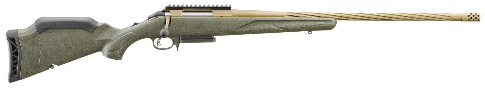 Ruger 46931 American II Predator Full Size 308 Win 3+1 22" Burnt Bronze Cerakote Spiral Fluted Threaded Barrel & Alloy Steel Receiver w/Picatinny Rail, Green Splatter Adj LOP Synthetic Stock