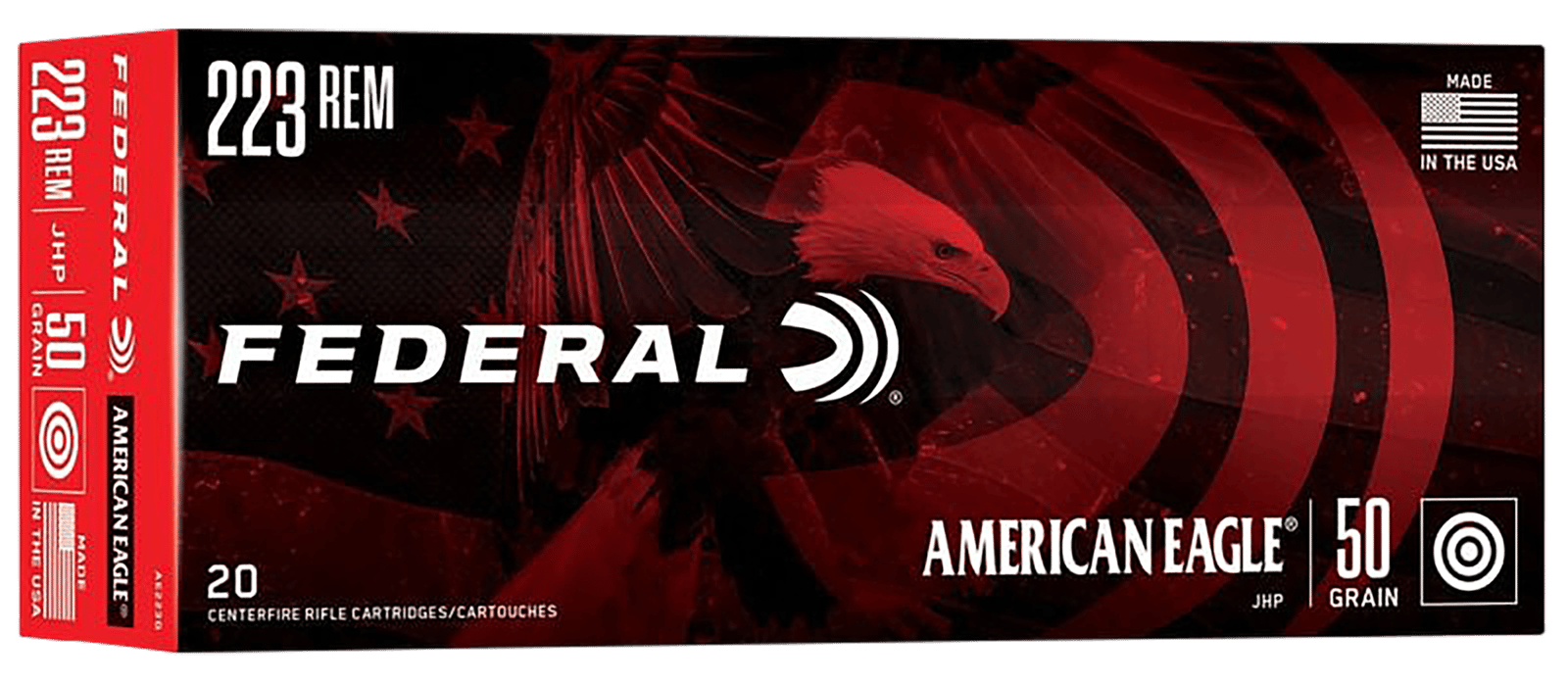 Federal AE223G American Eagle Varmint & Predator 223Rem 50gr Jacketed Hollow Point 20 Per Box/25 Case