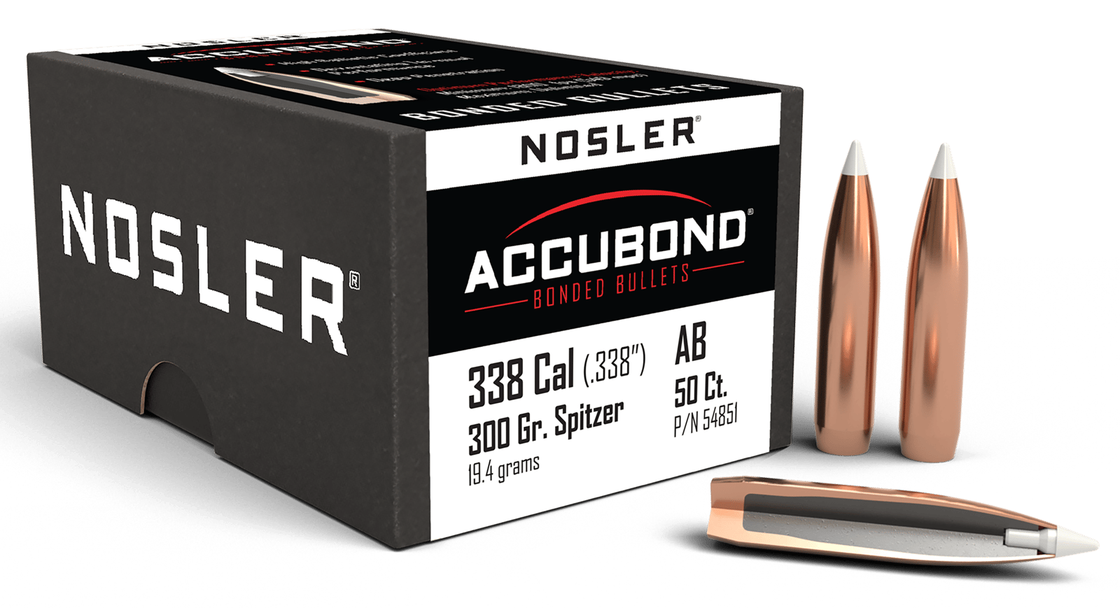 Nosler 54851 AccuBond  338Cal 300gr Spitzer Point 50/Box