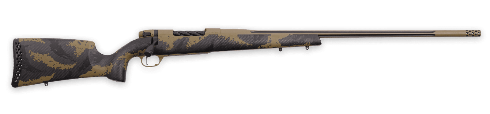 Weatherby MAX01N7MMPL8B Mark V Apex 7mm PRC 3+1 26" Graphite Black & Tan Cerakote Fluted Threaded Barrel, Tan Cerakote Steel Drilled & Tapped Receiver, Carbon Fiber w/Brown & Tan Sponge Accents Fixed