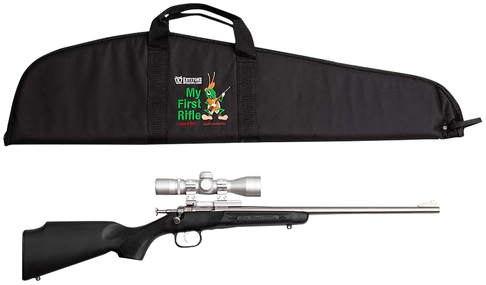 Crickett KSA2245BSC My First Rifle Package 22 S/L/LR Single Shot 16.10" Stainless Steel Barrel & Receiver, Black Synthetic Fixed Stock, 4x32 Scope