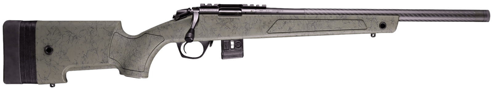 Bergara Rifles BMR010 BMR-X Carbon Fiber 22 WMR 10+1 18" Carbon Fiber Threaded Barrel, Black Cerakote Picatinny Rail Steel Receiver, Adj LOP Black w/Green Webbing Synthetic Stock