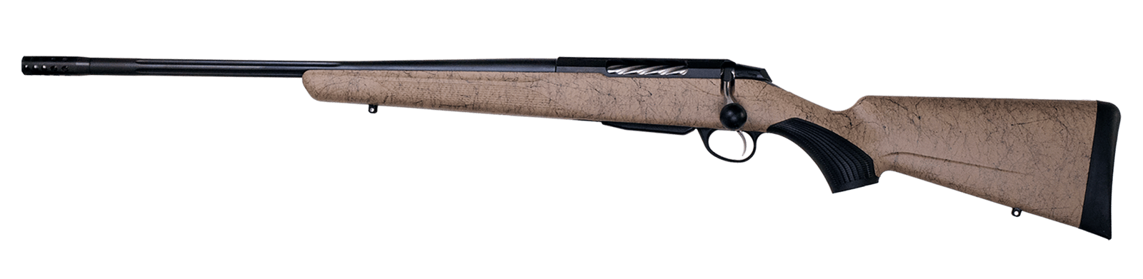 Tikka JRTXRT47124 T3x Roughtech 7mm PRC 3+1 24.30" Black Fluted Threaded Barrel, Black Steel Drilled & Tapped Receiver, Tan Roughtech Synthetic Stock, Left Hand