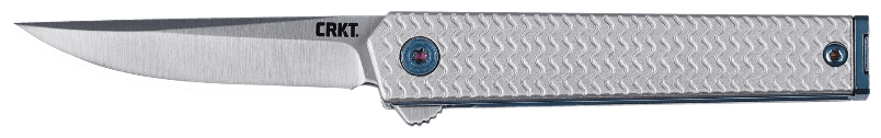 CRKT 7081 CEO Microflipper Micro 2.36" Flipper Drop Point Plain Satin 12C27 Sandvik Blade, Silver Textured w/Blue Liner & Accents Aluminum Handle, Includes Pocket Clip