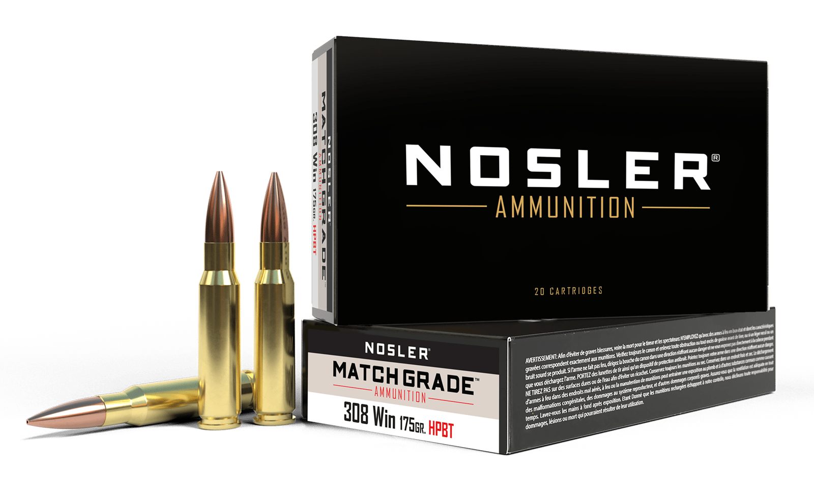 Nosler 60072 Match Grade  308Win 175gr Custom Competition Hollow Point Boat Tail 20 Per Box/10 Case