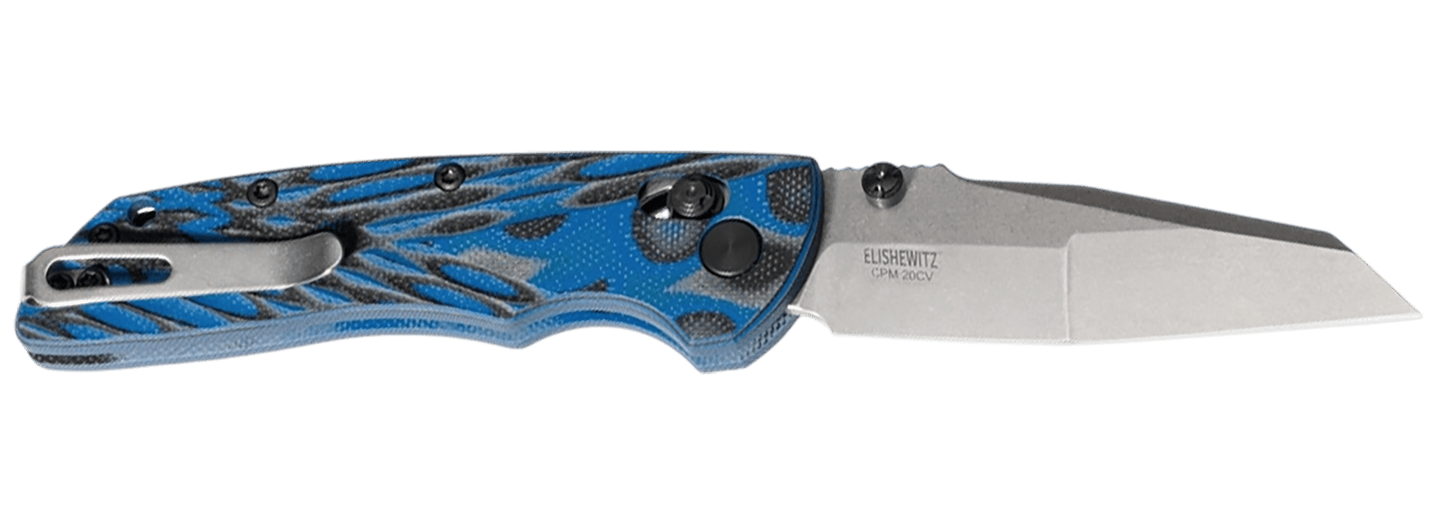 Hogue 24263 Deka  3.25" Folding Modified Wharncliffe Plain Stone Tumbled CPM 20V SS Blade, G-Mascus Blue GRN Handle