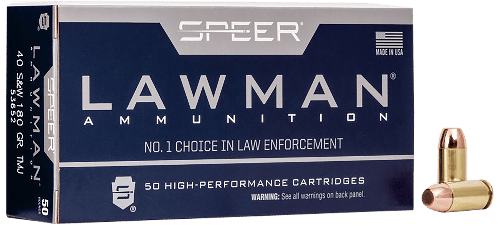Speer 53652 Lawman  40S&W 180gr Total Metal Jacket 50 Per Box/20 Case