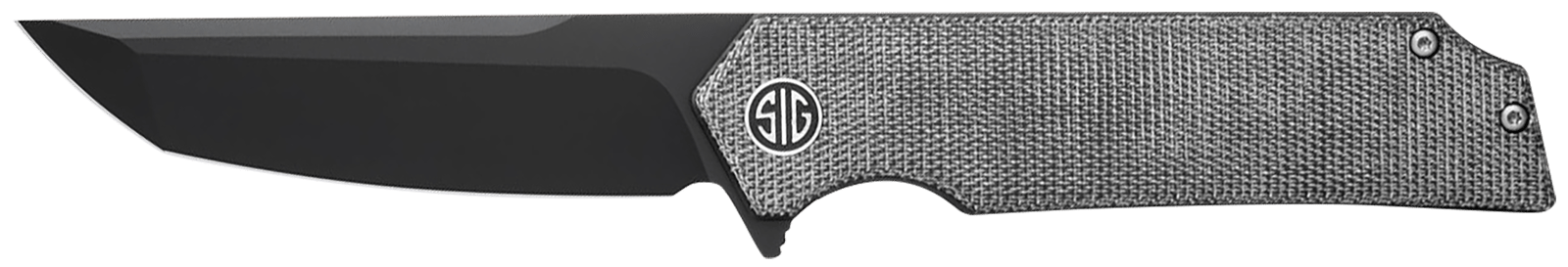 Sig Sauer Knives TS8BB Tsuru  3.30" Folding Tanto Plain Black PVD 154CM SS Blade, 4.20" Salt & Pepper Micarta Handle