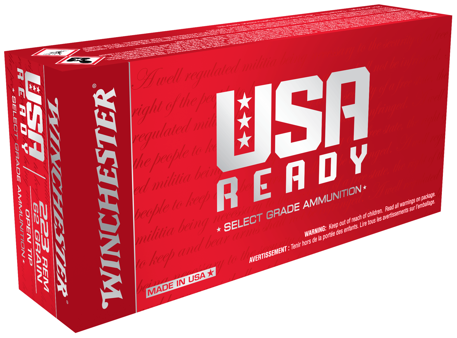 Winchester Ammo RED223 USA Ready  223Rem 62gr Open Tip Range 20 Per Box/10 Case