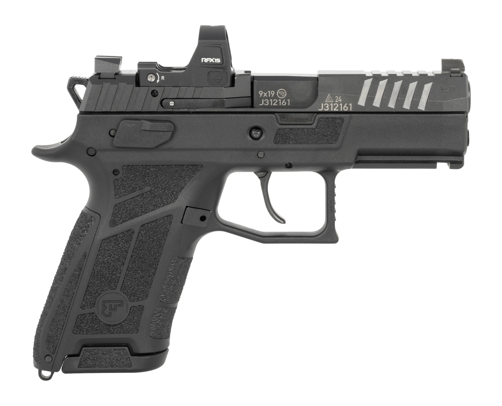 CZ-USA 91604 P-09 C Nocturne Compact 9mm Luger 15+1 3.75" Black Steel Serrated w/Optic Slide, Black Polymer Frame w/Picatinny Rail, Interchangeable Backstrap Grip, Viridian RFX-15
