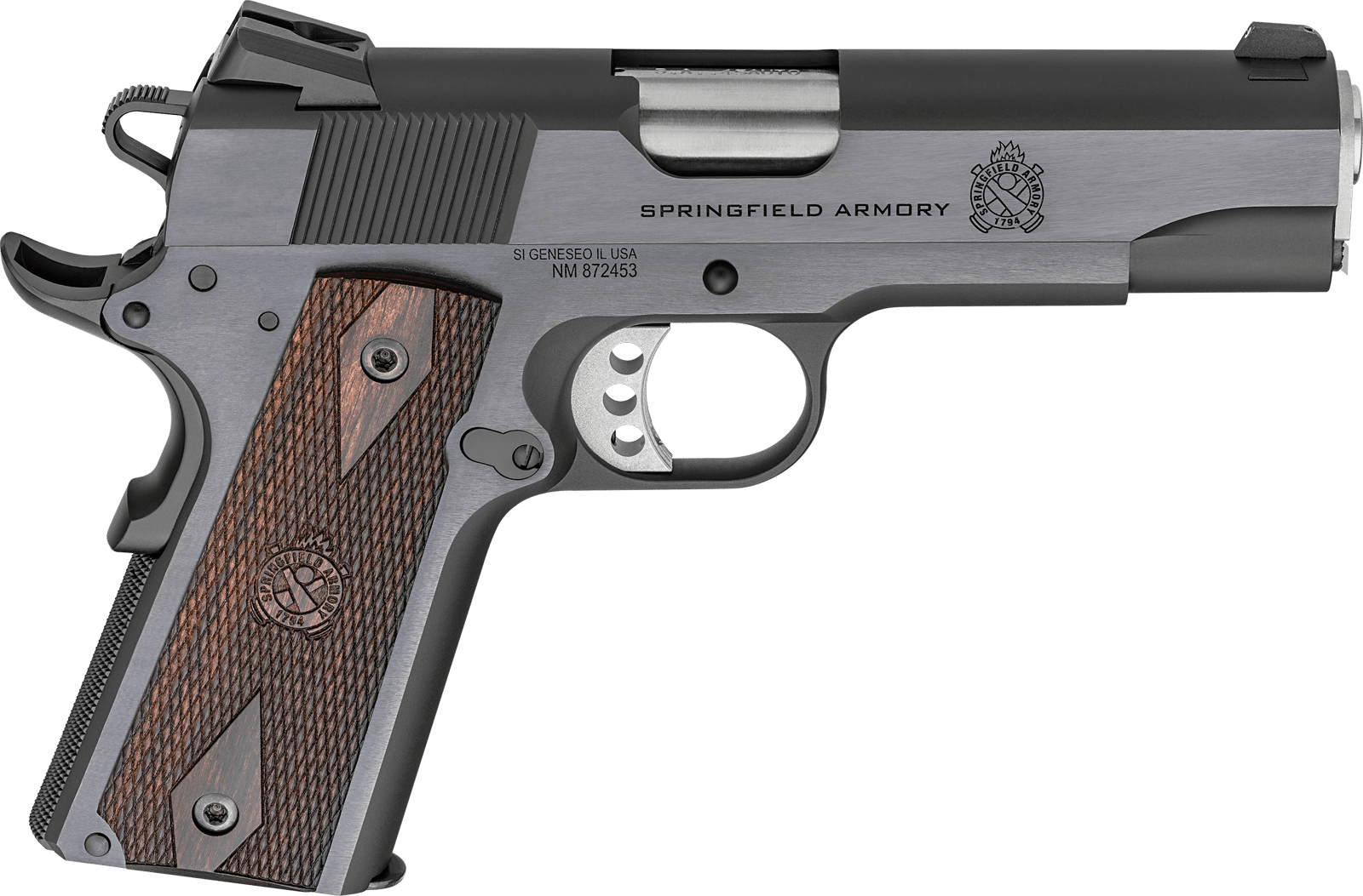 Springfield Armory PX9418 1911 Garrison 45 ACP 7+1 4.25" Stainless Match Grade Barrel, Blued Serrated Carbon Steel Slide & Frame w/Beavertail, Thinline Wood Grip