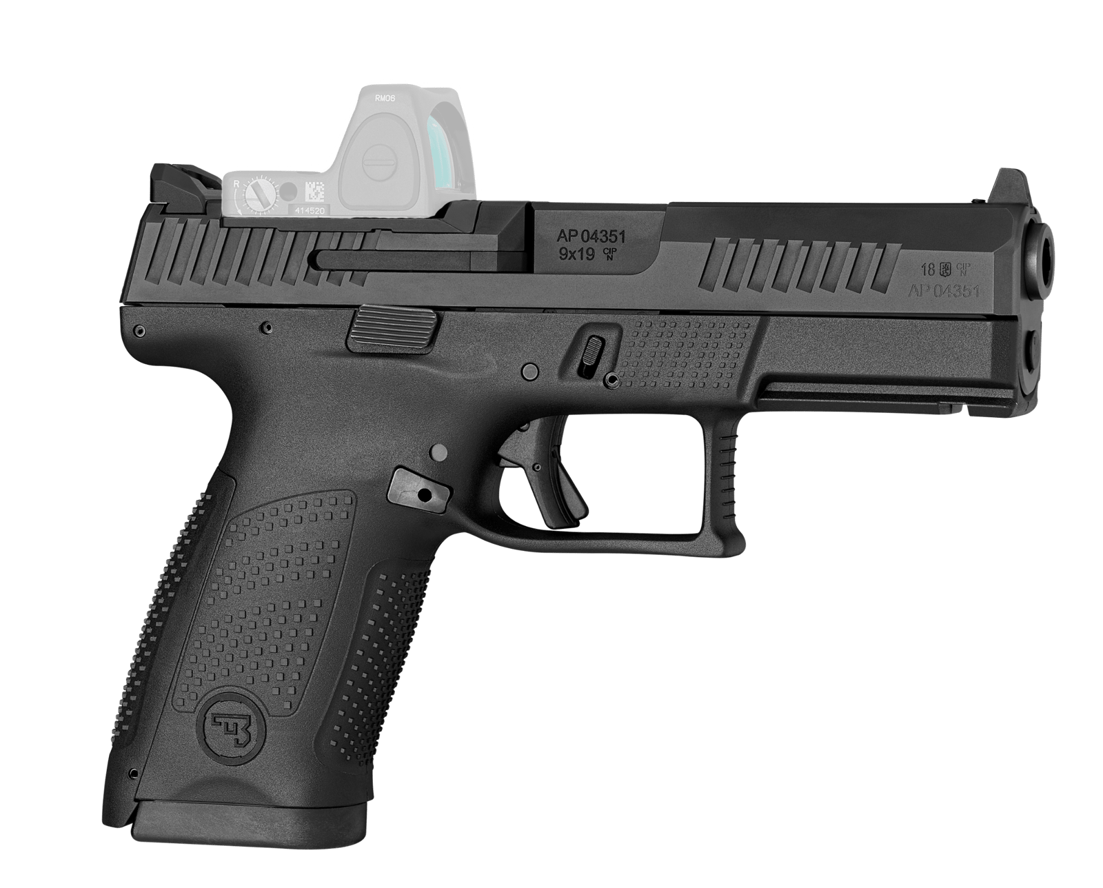 CZ-USA 91536 P-10 C  Compact Frame 9mm Luger 15+1 4.02" Black Carbon Steel Barrel, Black Nitride Optic Ready/Serrated Steel Slide, Black Polymer Frame w/Picatinny Rail, Interchangeable Backstrap Grip