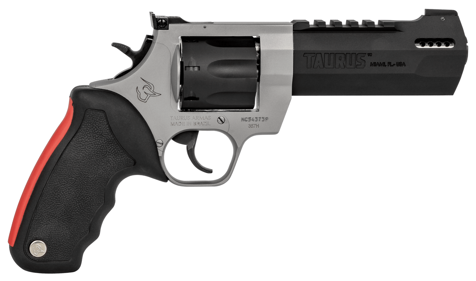 Taurus 2357055RH Raging Hunter  357 Mag 7rd 5.12" Matte Black Oxide Cylinder & Barrel Matte Stainless Steel Frame Black Rubber with Integrated Red Cushion Insert Grip