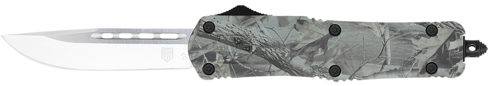CobraTec Knives MWDFS3DNS FS-3  Medium 3" OTF Drop Point Plain D2 Steel Blade, 4.50" Woodland Camo Aluminum Alloy Handle