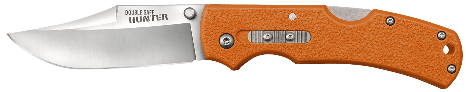 Cold Steel CS23JBZ Double Safe Hunter 3.50" Folding Clip Point Plain Satin 8Cr13MoV SS Blade, 4.88" Blaze Orange Textured GFN Handle